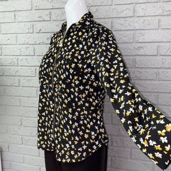 Michael Kors Women Floral Long Sleeve Zip Front Blouse Size S - Picture 5 of 8